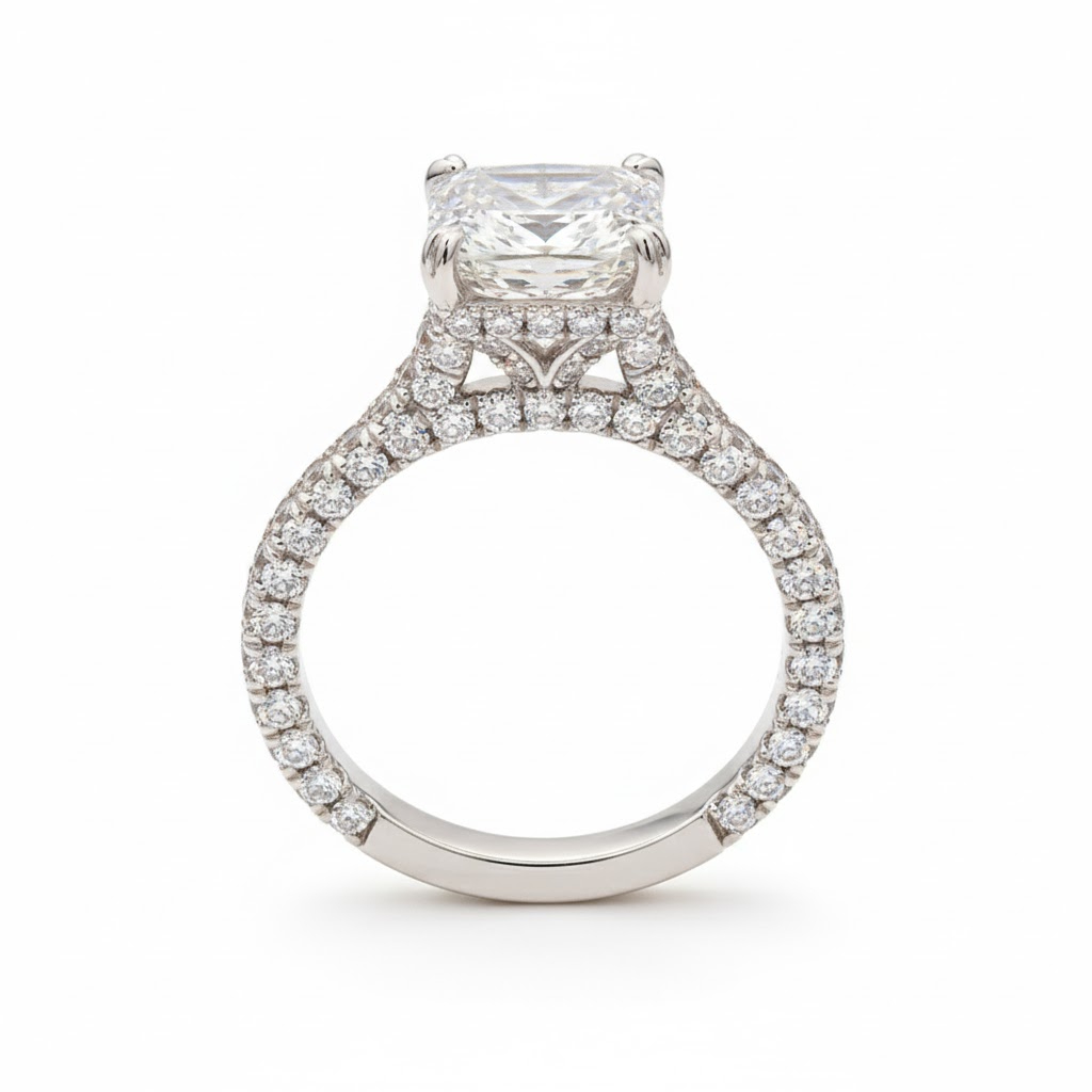 13.3ct Dazzling Asscher Cut Vvs Moissanite Pave Engagement Ring Iced Out - Image 3