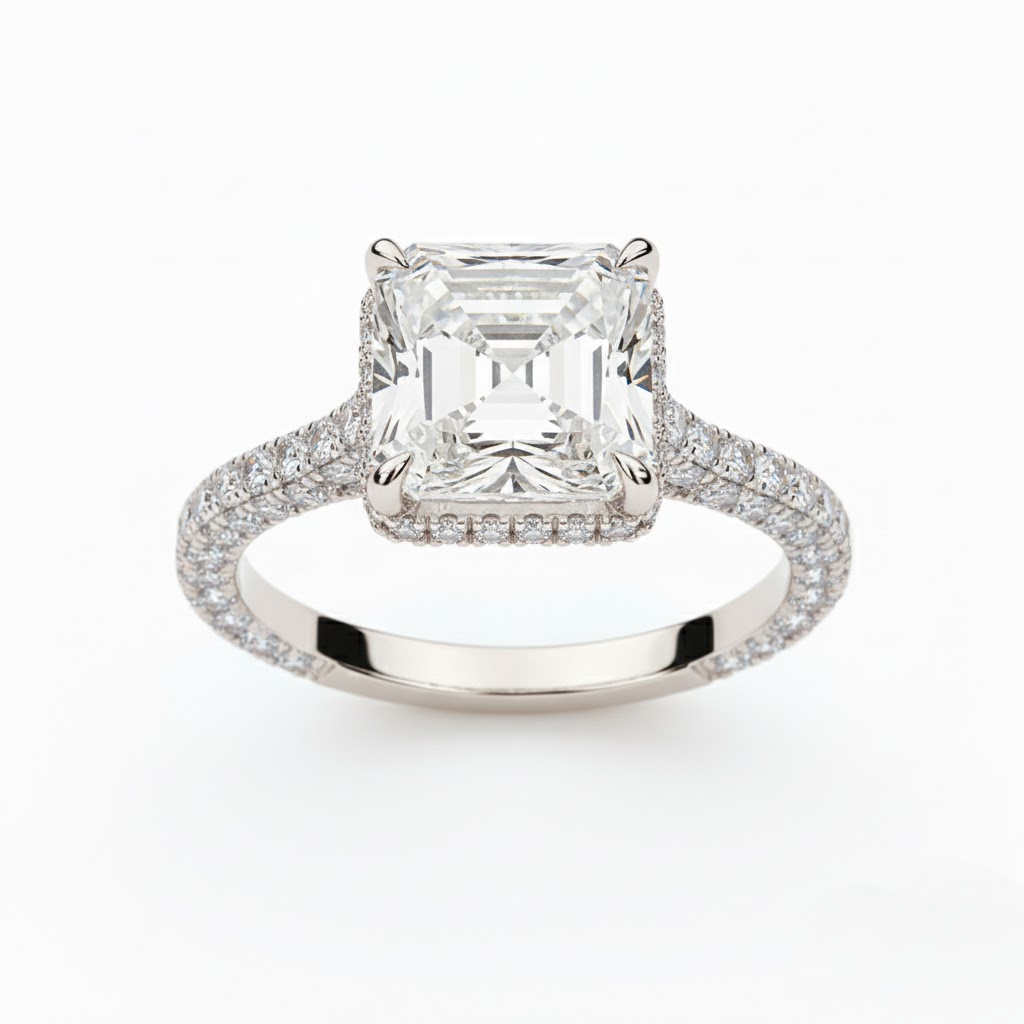 13.3ct Dazzling Asscher Cut Vvs Moissanite Pave Engagement Ring Iced Out - Image 4