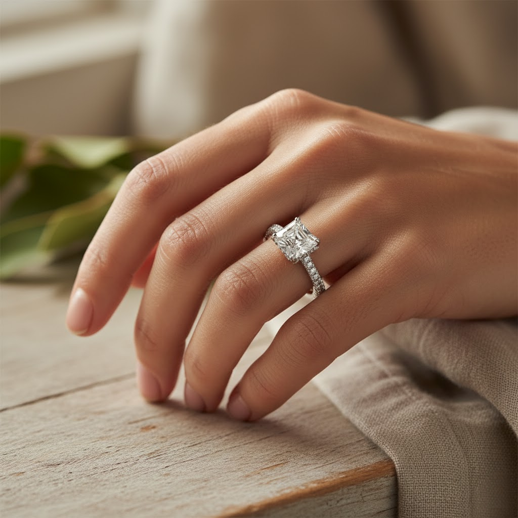 13.3ct Dazzling Asscher Cut Vvs Moissanite Pave Engagement Ring Iced Out - Image 5