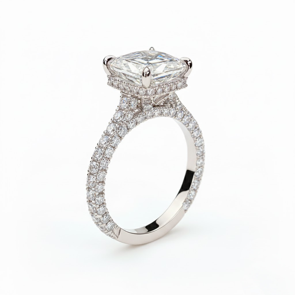 13.3ct Dazzling Asscher Cut Vvs Moissanite Pave Engagement Ring Iced Out