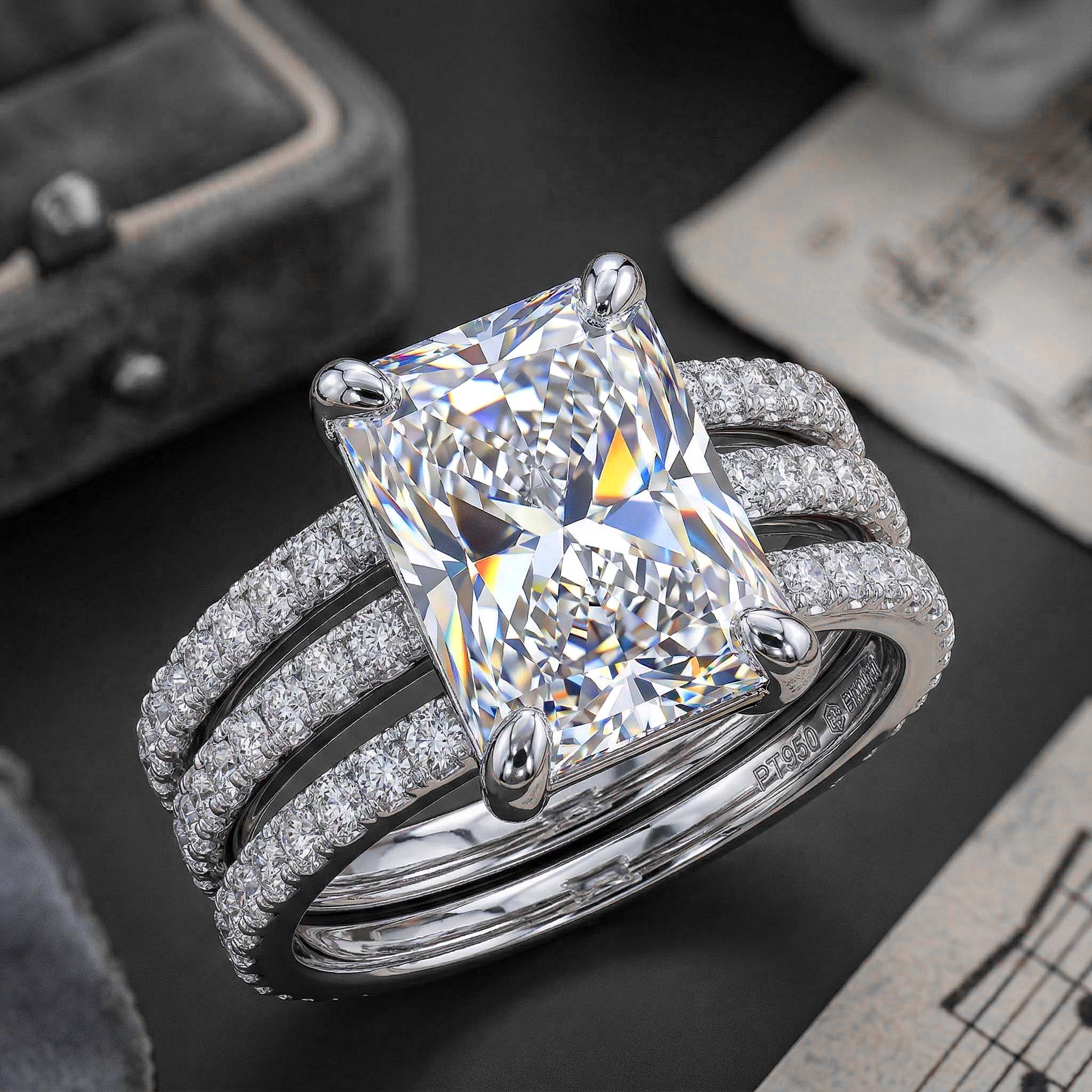 2.68ct. Tw. Radiant Cut Vvs Moissanite Cluster Engagement Ring Set Iced Out - Image 8
