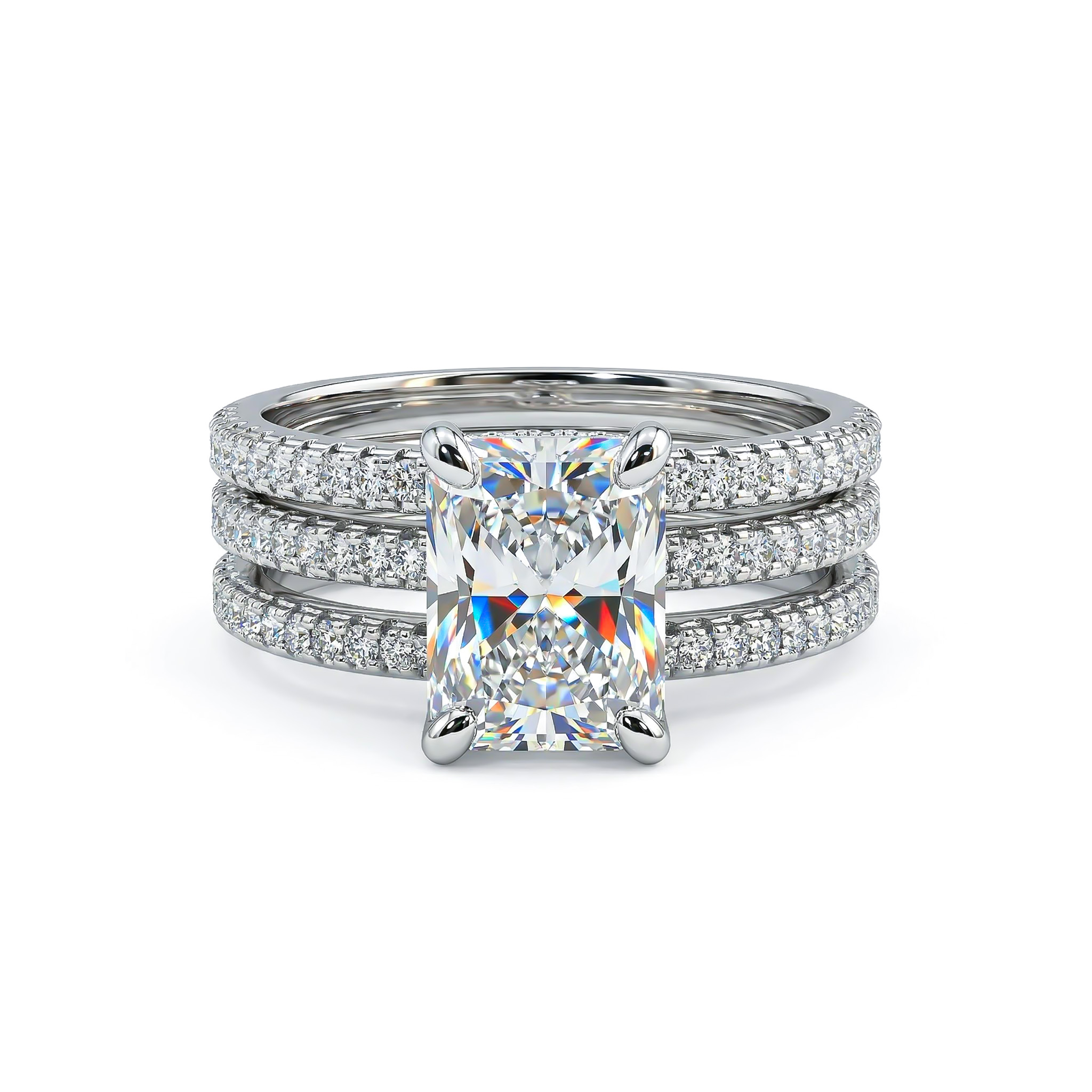 2.68ct. Tw. Radiant Cut Vvs Moissanite Cluster Engagement Ring Set Iced Out