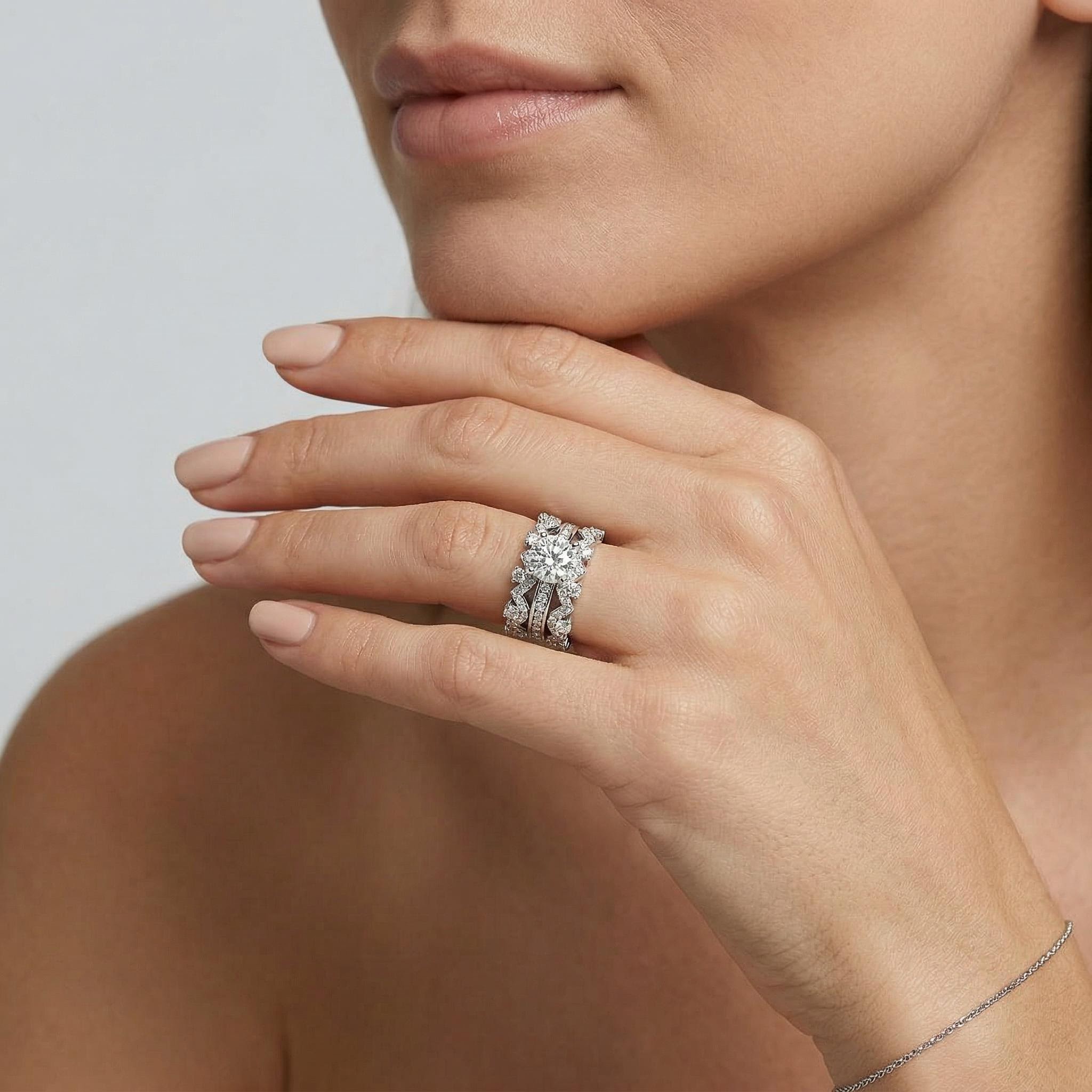 3.89ct. Tw. Round Cut Vvs Moissanite Halo Engagement Ring Set Iced Out - Image 3