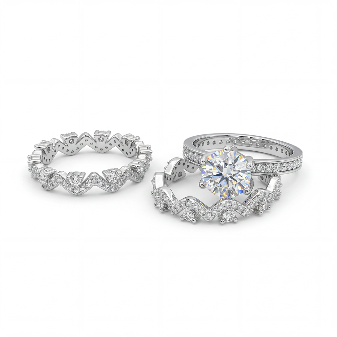 3.89ct. Tw. Round Cut Vvs Moissanite Halo Engagement Ring Set Iced Out - Image 4