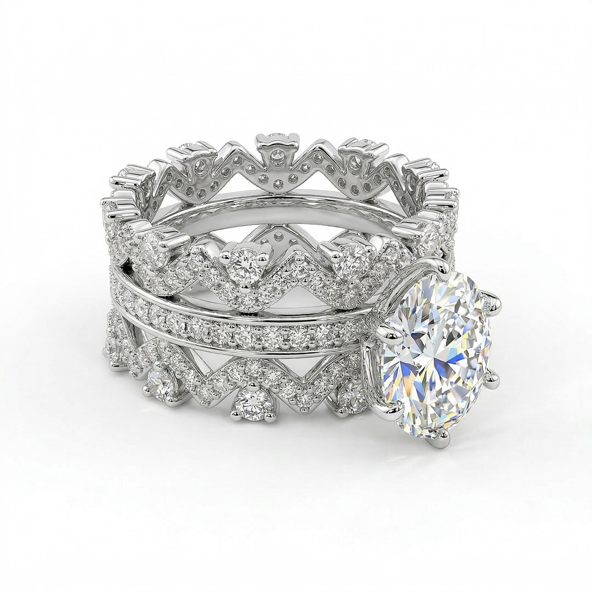 3.89ct. Tw. Round Cut Vvs Moissanite Halo Engagement Ring Set Iced Out - Image 5