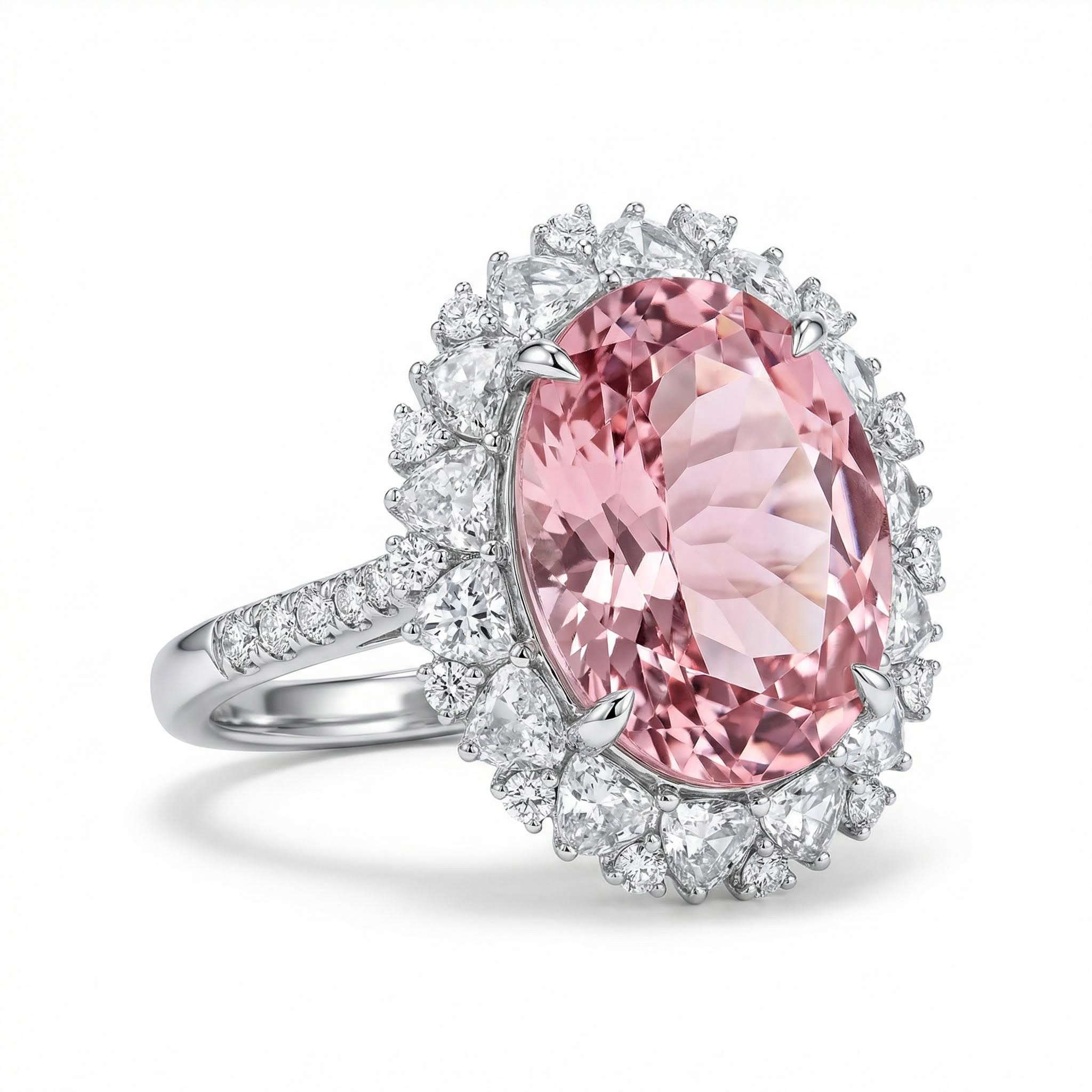 9.19ct. Tw. Oval Cut Pink Gemstone Halo Engagement Ring Iced Out - Image 3