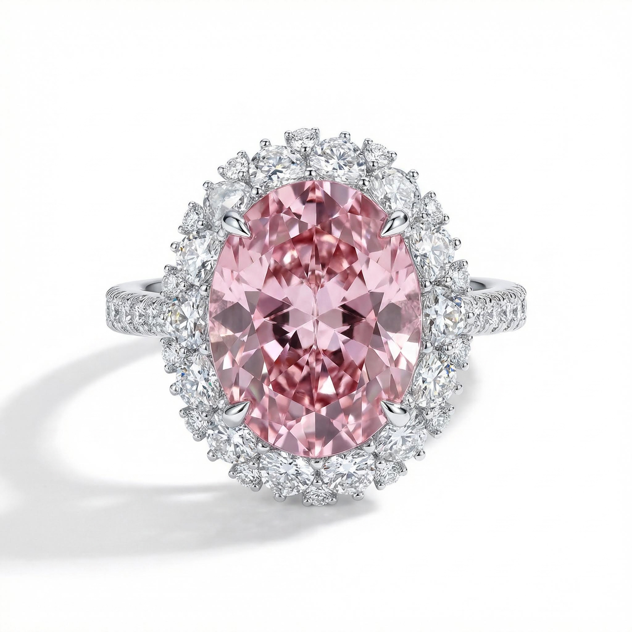 9.19ct. Tw. Oval Cut Pink Gemstone Halo Engagement Ring Iced Out - Image 7