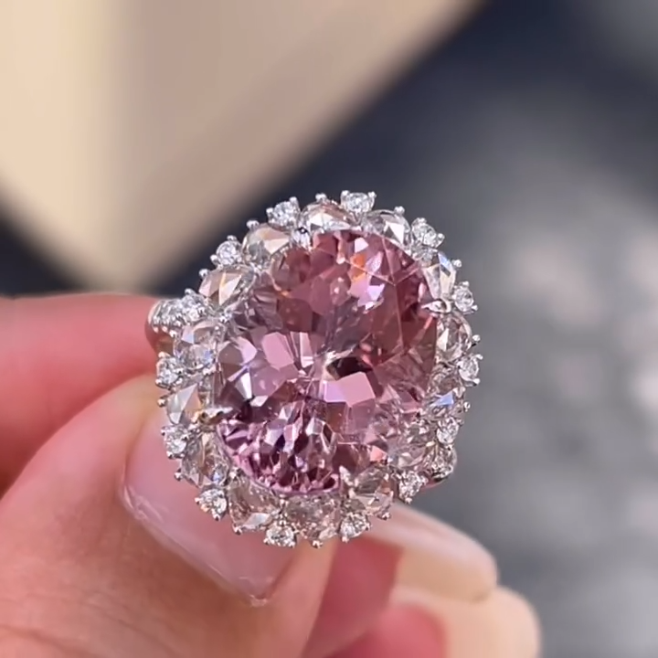 9.19ct. Tw. Oval Cut Pink Gemstone Halo Engagement Ring Iced Out - Image 8