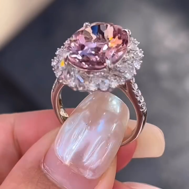 9.19ct. Tw. Oval Cut Pink Gemstone Halo Engagement Ring Iced Out - Image 9