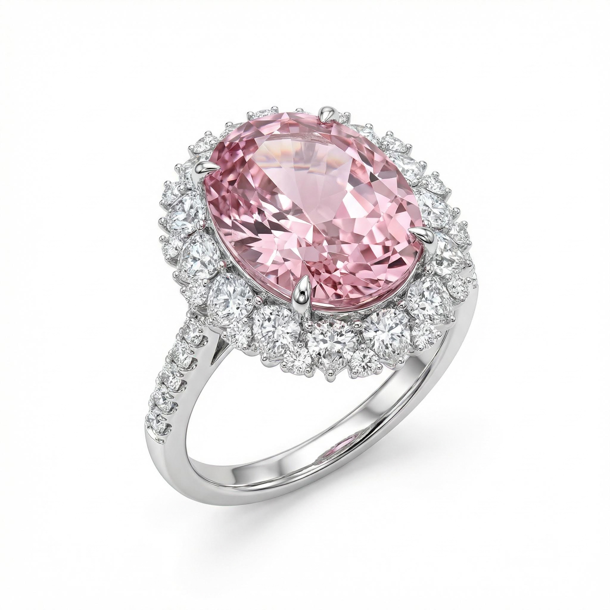 9.19ct. Tw. Oval Cut Pink Gemstone Halo Engagement Ring Iced Out