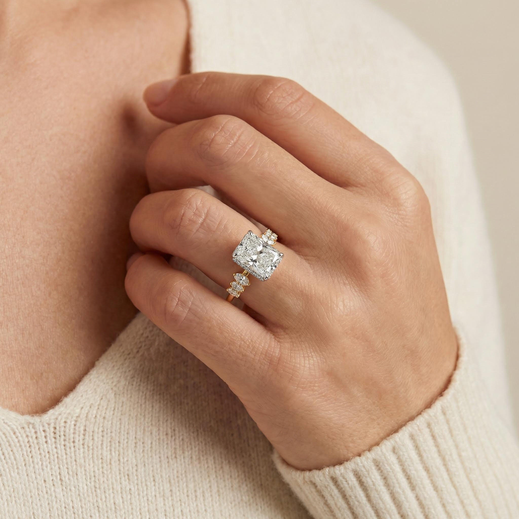 6.56ct Radiant Cut Vvs Moissanite Pave Engagement Ring Iced Out - Image 3