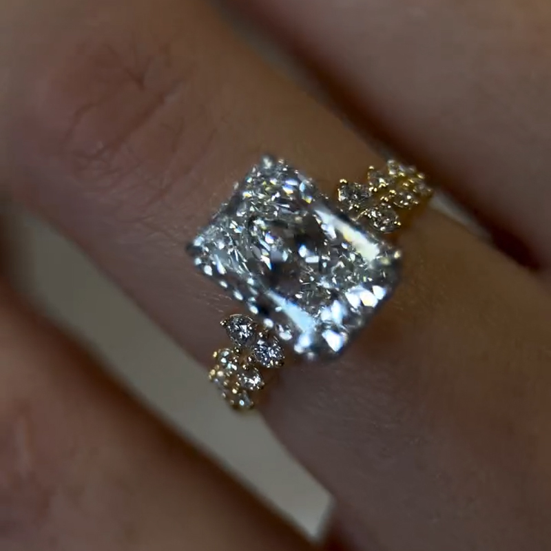 6.56ct Radiant Cut Vvs Moissanite Pave Engagement Ring Iced Out - Image 6