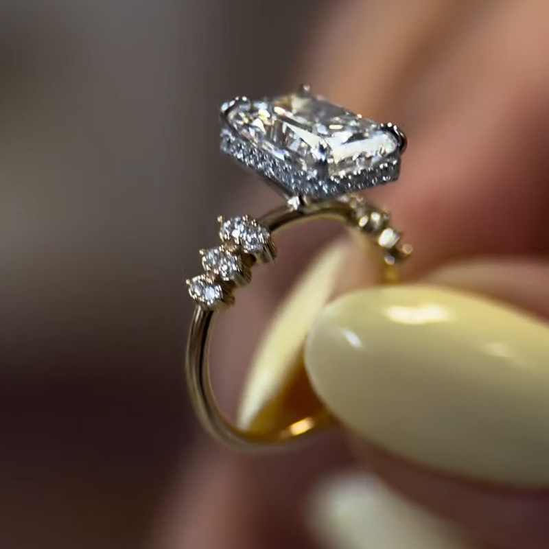 6.56ct Radiant Cut Vvs Moissanite Pave Engagement Ring Iced Out - Image 7