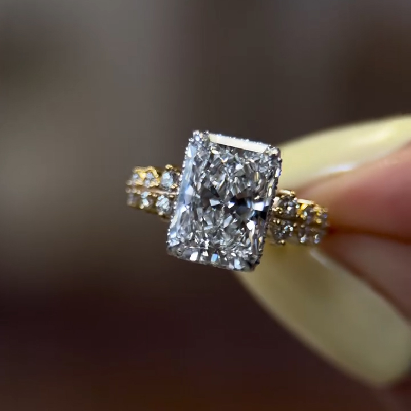 6.56ct Radiant Cut Vvs Moissanite Pave Engagement Ring Iced Out - Image 8