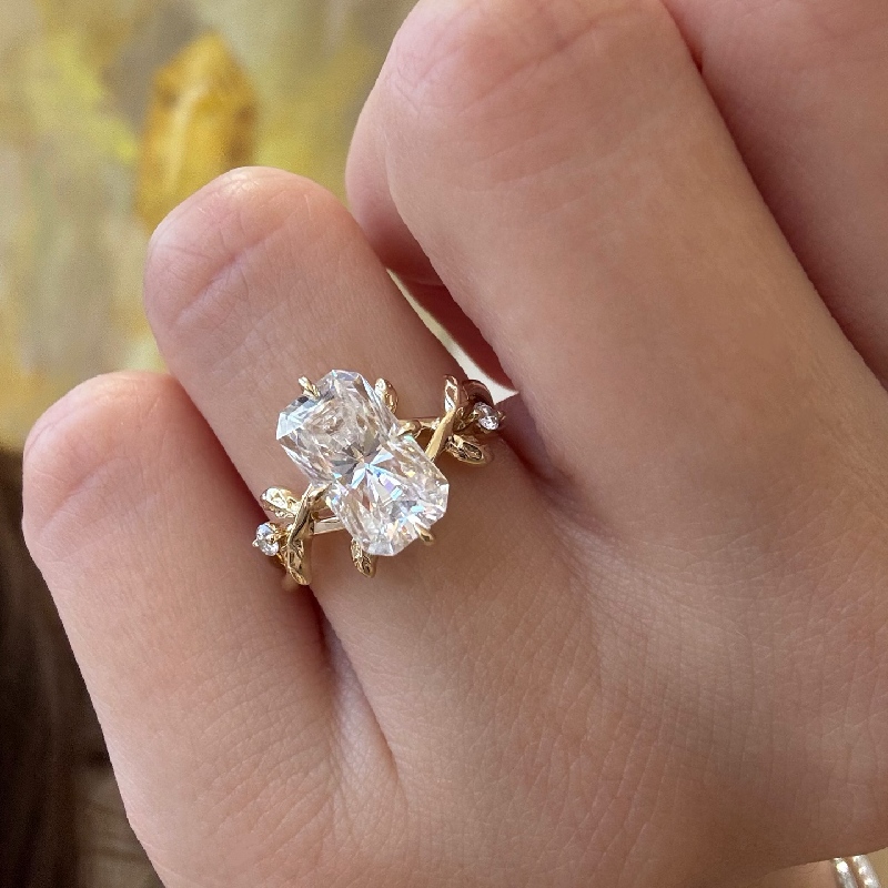 6.54ct Radiant Cut Moissanite Nature-inspired Engagement Ring Iced Out - Image 5