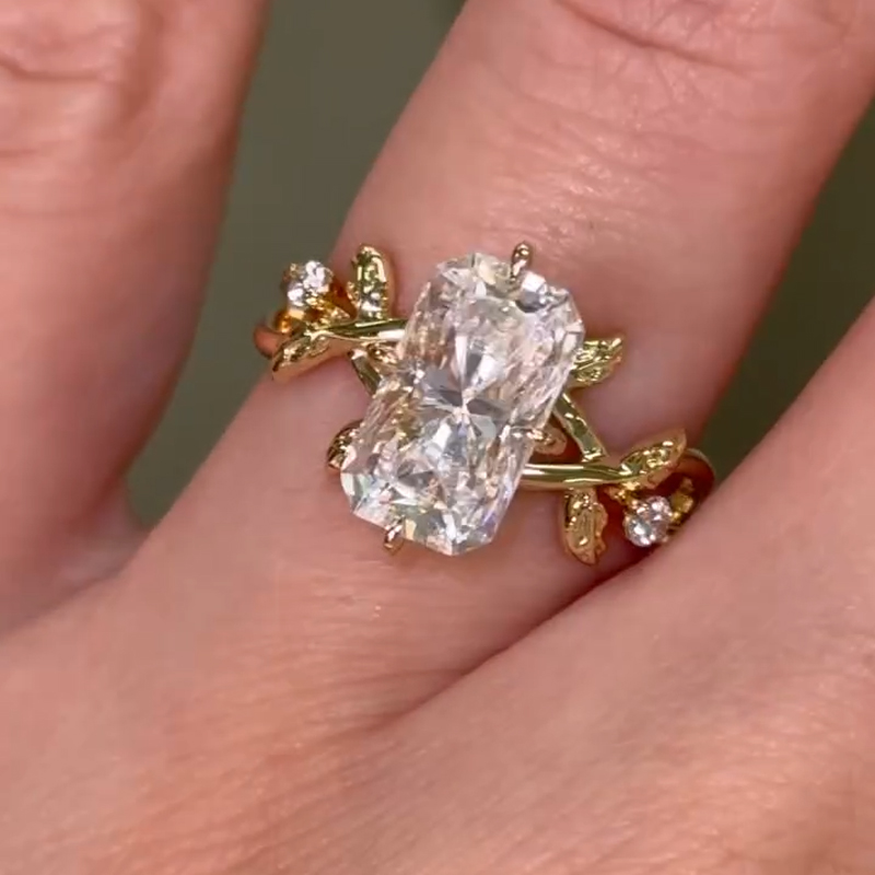 6.54ct Radiant Cut Moissanite Nature-inspired Engagement Ring Iced Out - Image 6
