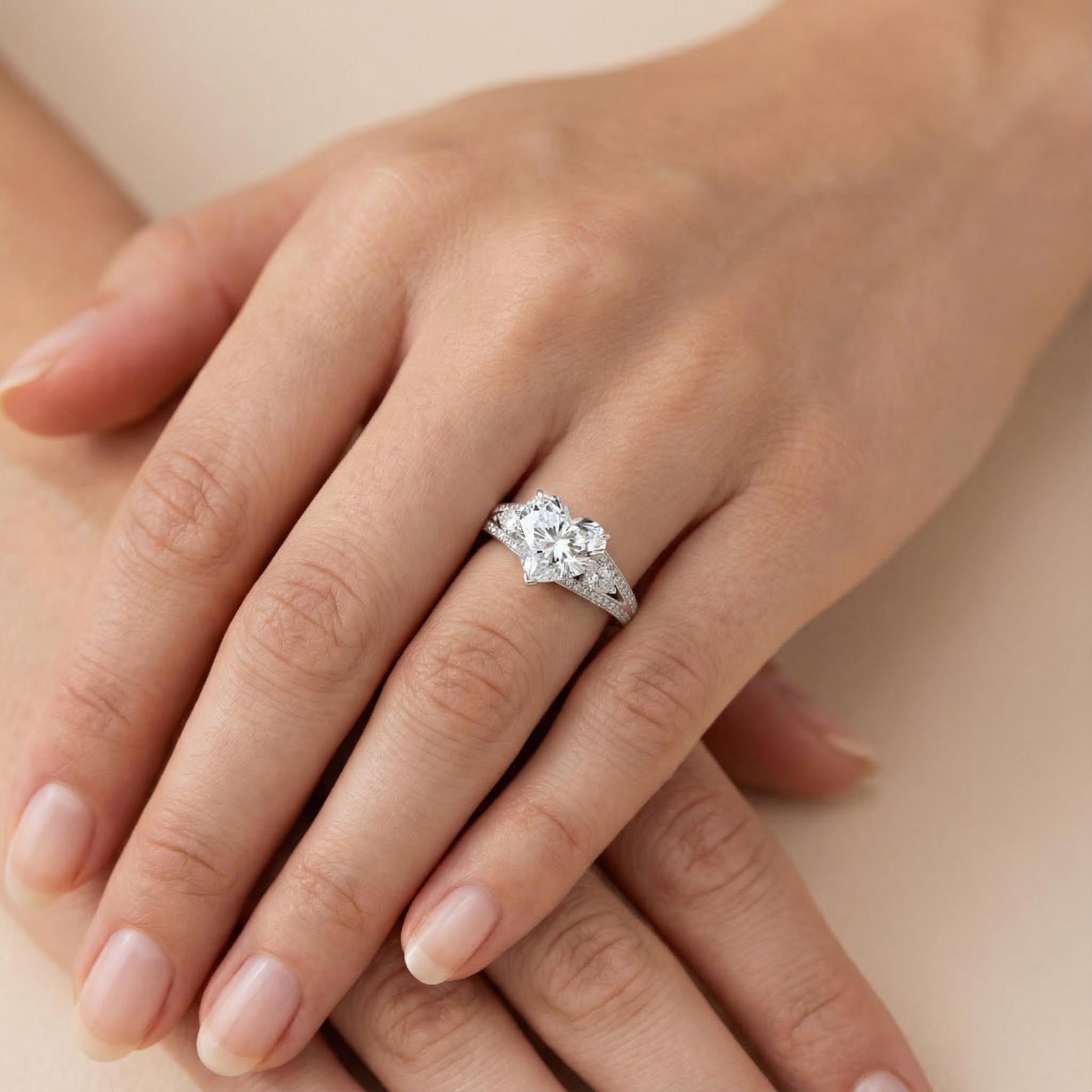 3.43ct. Tw. Heart Cut Vvs Moissanite Pave Engagement Ring With Pear Cut - Image 3