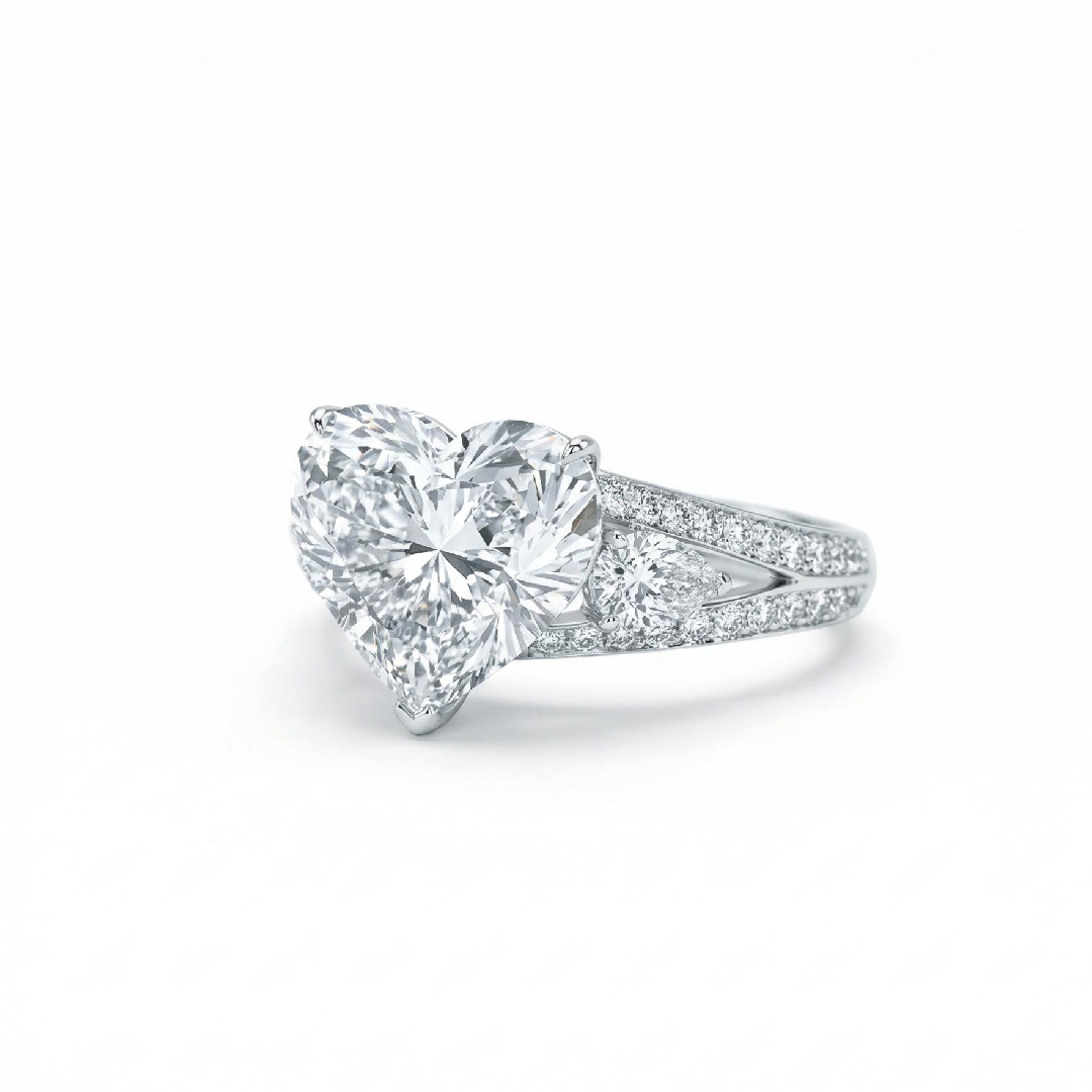 3.43ct. Tw. Heart Cut Vvs Moissanite Pave Engagement Ring With Pear Cut - Image 4