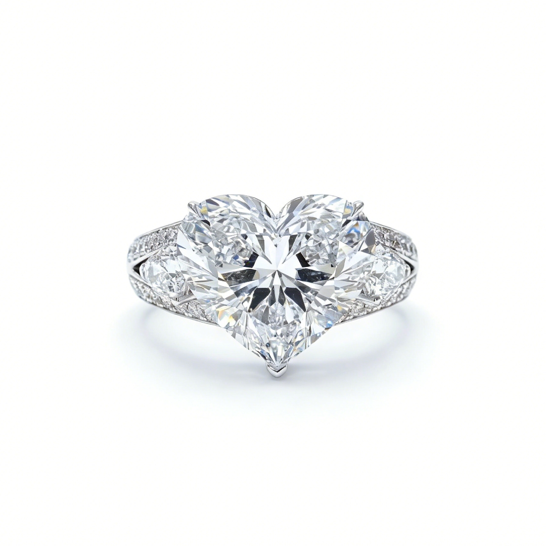 3.43ct. Tw. Heart Cut Vvs Moissanite Pave Engagement Ring With Pear Cut