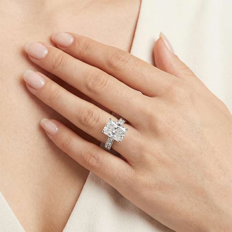 12.9ct. Tw. Radiant Cut Vvs Moissanite Pave Engagement Ring Iced Out - Image 3
