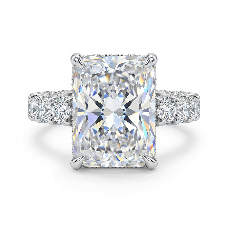12.9ct. Tw. Radiant Cut Vvs Moissanite Pave Engagement Ring Iced Out - Image 6