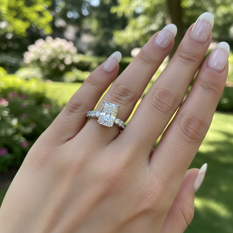 12.9ct. Tw. Radiant Cut Vvs Moissanite Pave Engagement Ring Iced Out - Image 7