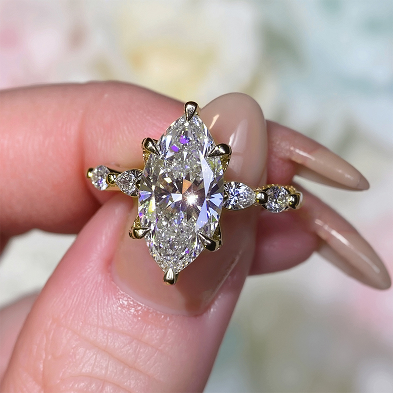 3.64ct. Tw. Marquise Cut Vvs Moissanite Side Stone Engagement Ring Iced Out - Image 3