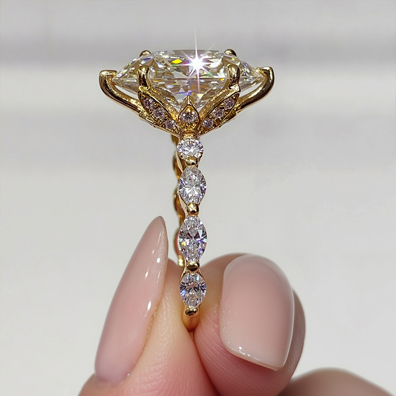 3.64ct. Tw. Marquise Cut Vvs Moissanite Side Stone Engagement Ring Iced Out