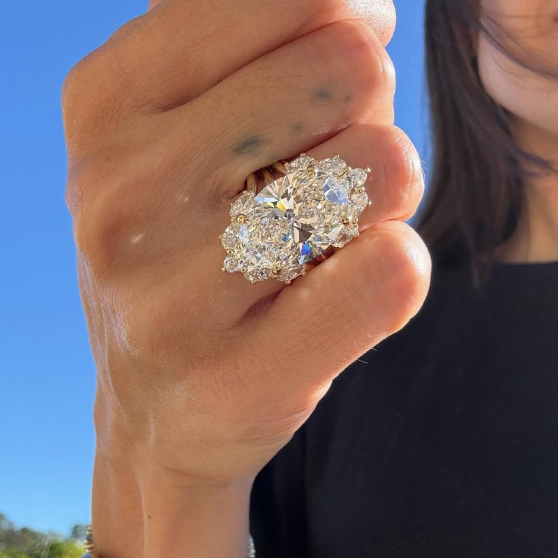8.6ct. Tw. Oval Cut Vvs Moissanite Halo Engagement Ring Set Iced Out - Image 6