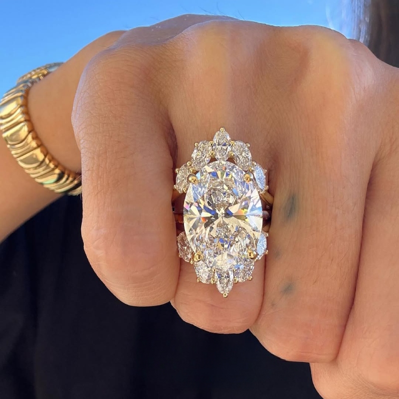 8.6ct. Tw. Oval Cut Vvs Moissanite Halo Engagement Ring Set Iced Out - Image 7