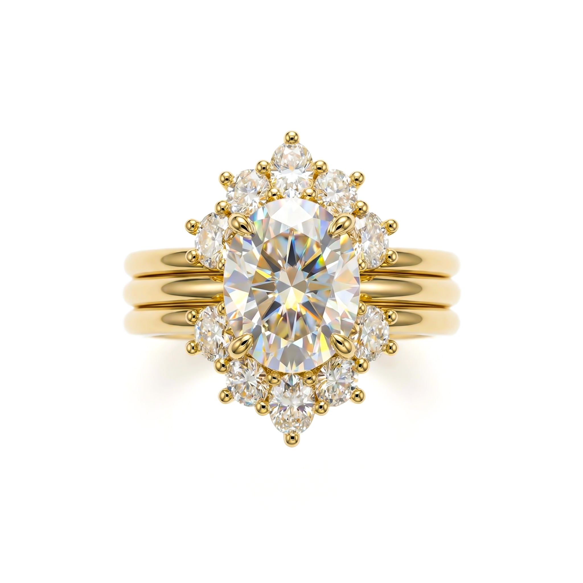 8.6ct. Tw. Oval Cut Vvs Moissanite Halo Engagement Ring Set Iced Out