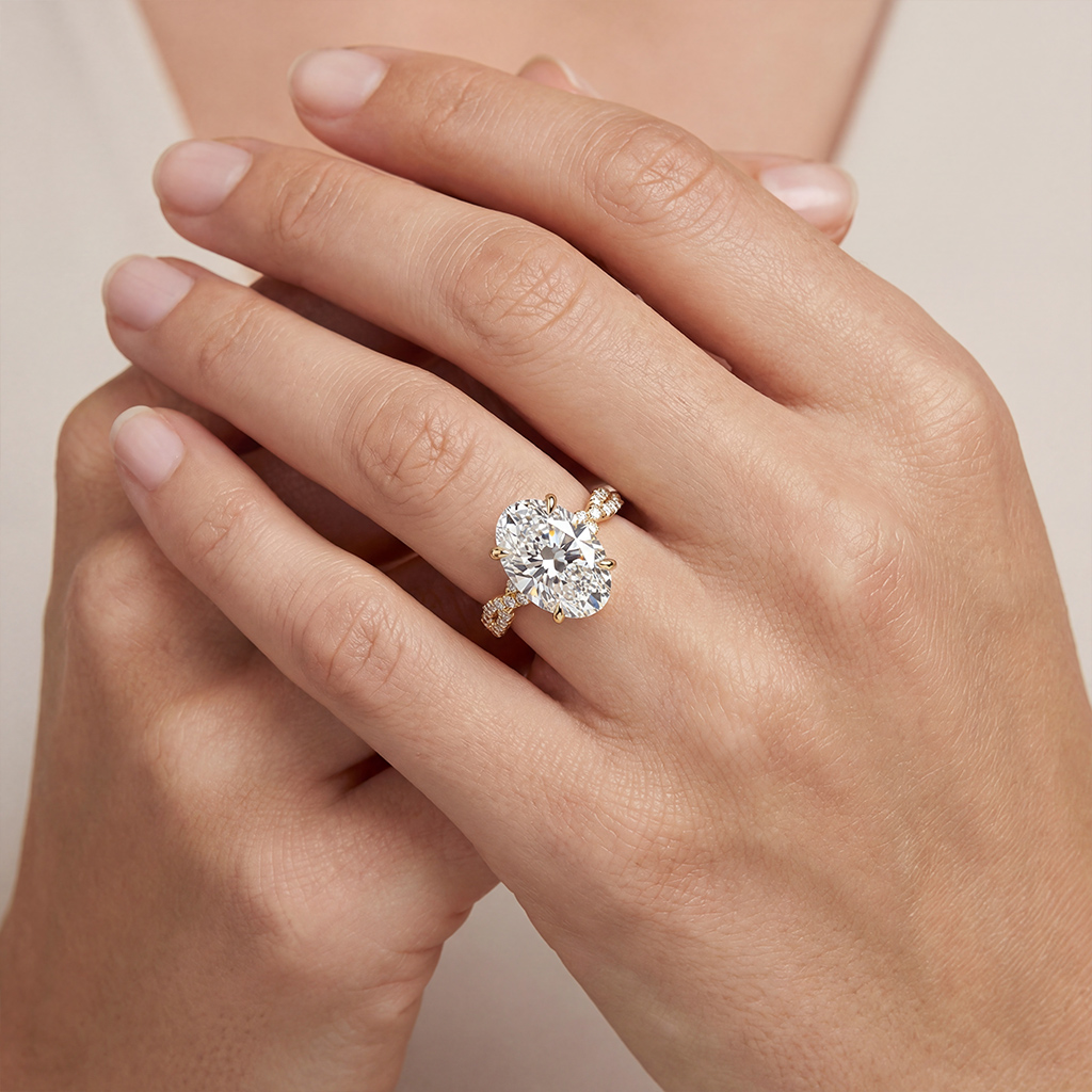 6.22ct. Tw. Oval Cut Vvs Moissanite Pave Twisted Engagement Ring Iced Out - Image 3