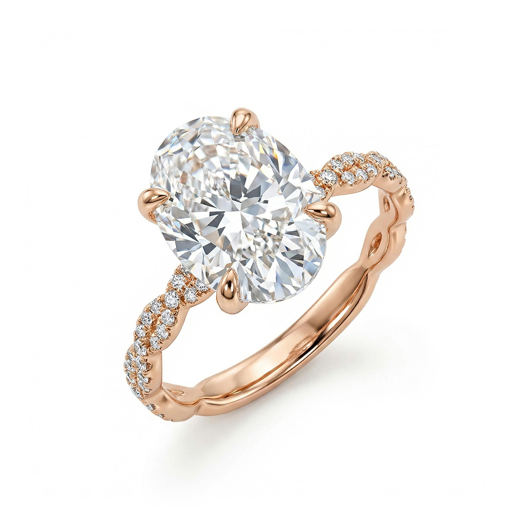 6.22ct. Tw. Oval Cut Vvs Moissanite Pave Twisted Engagement Ring Iced Out - Image 5