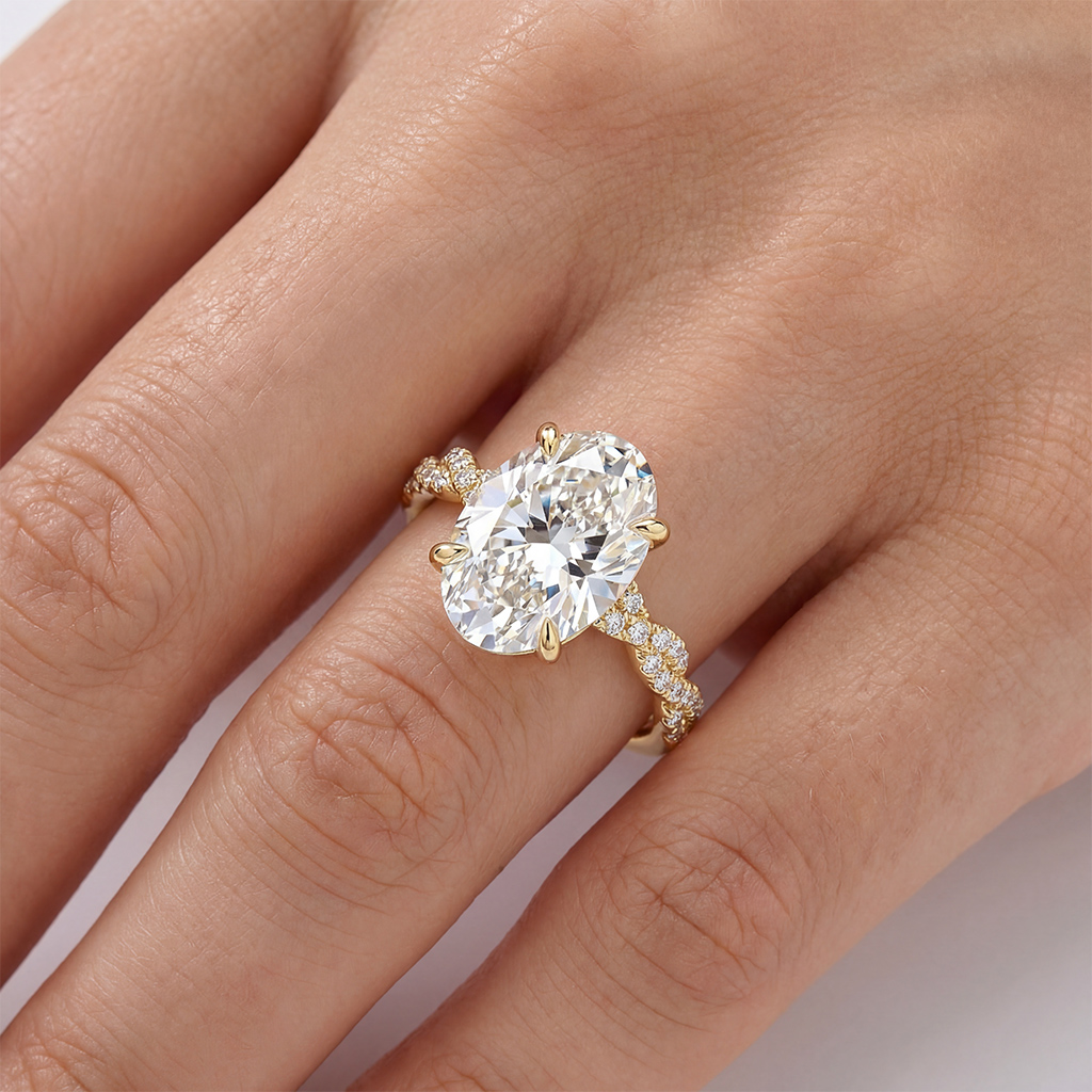 6.22ct. Tw. Oval Cut Vvs Moissanite Pave Twisted Engagement Ring Iced Out - Image 6
