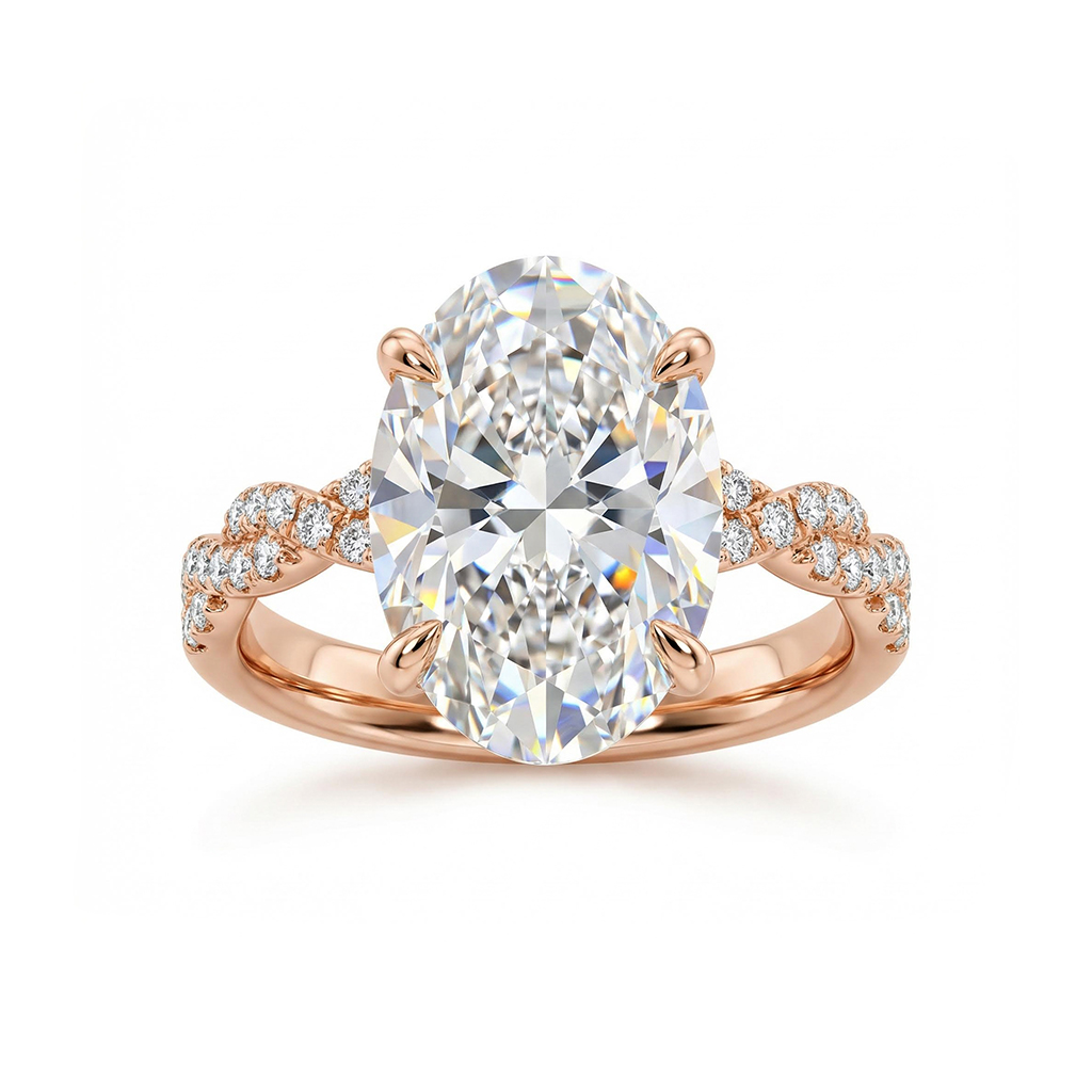 6.22ct. Tw. Oval Cut Vvs Moissanite Pave Twisted Engagement Ring Iced Out - Image 7
