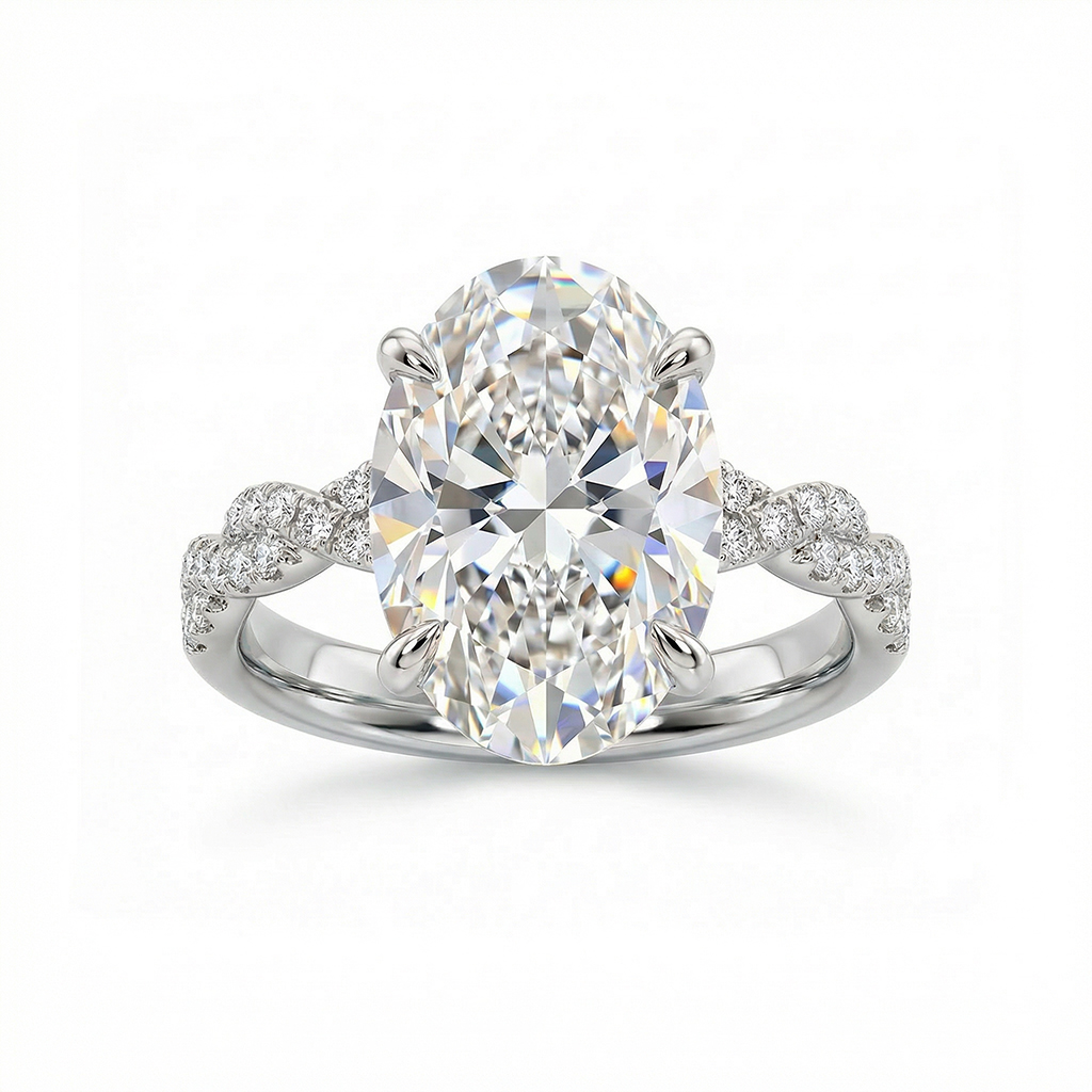 6.22ct. Tw. Oval Cut Vvs Moissanite Pave Twisted Engagement Ring Iced Out - Image 8