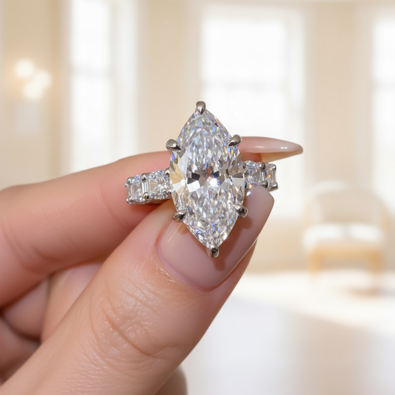 6.19ct. Tw. Marquise Cut Vvs Moissanite Pave Engagement Ring Iced Out - Image 7