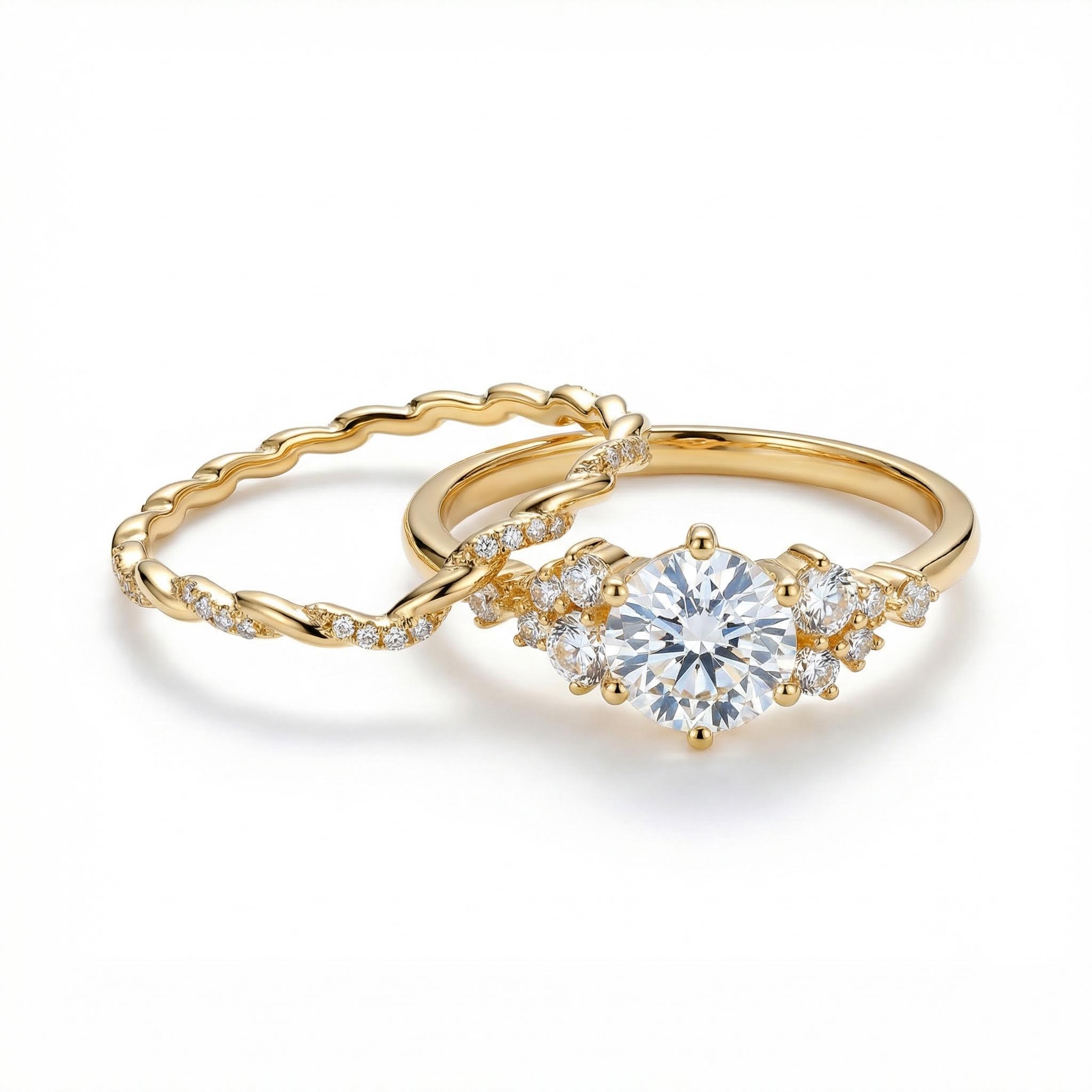 1.63ct Round Cut Vvs Moissanite Twisted Engagement Ring Set Iced Out