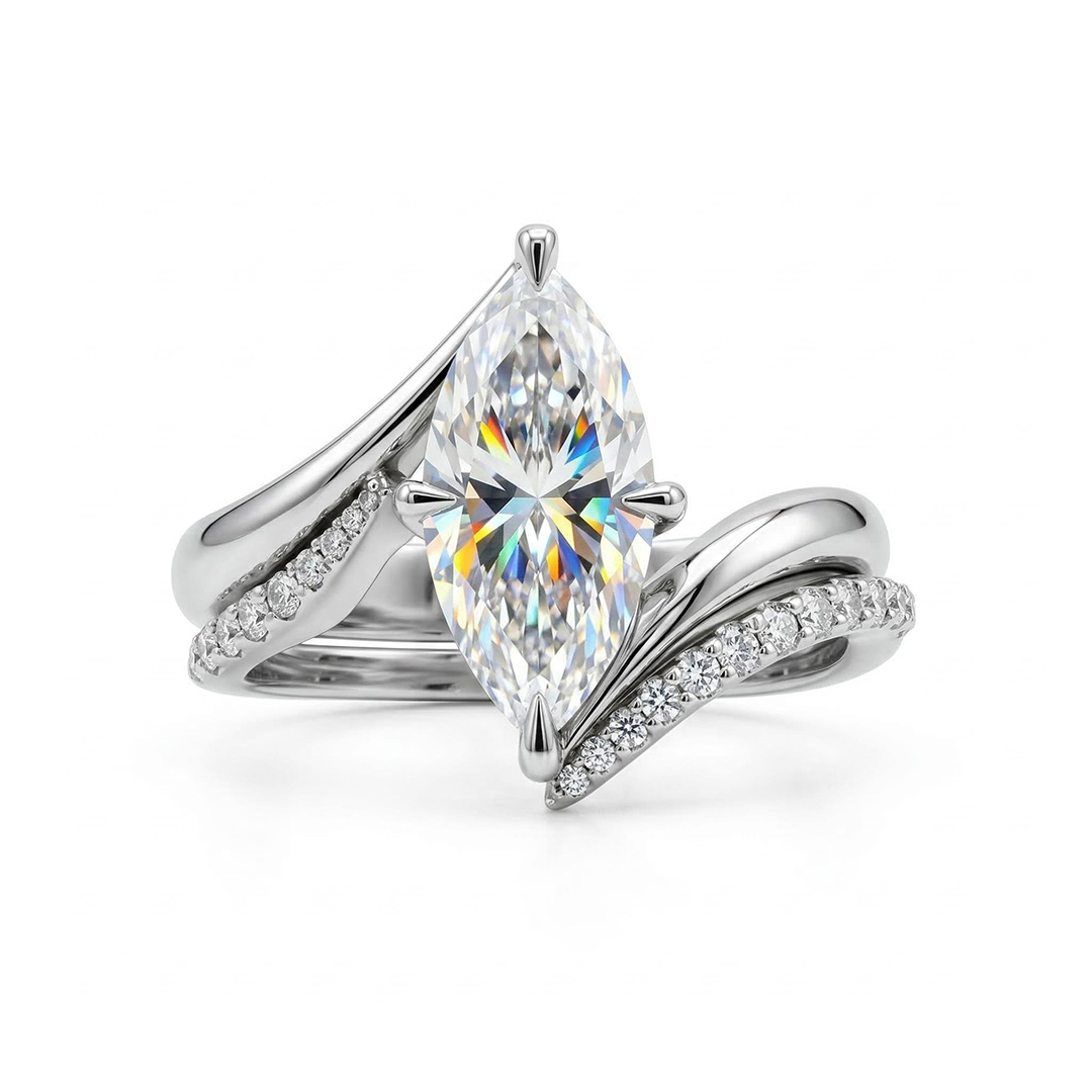 4.3ct Marquise Cut Vvs Moissanite Twisted Engagement Ring Set Iced Out - Image 5
