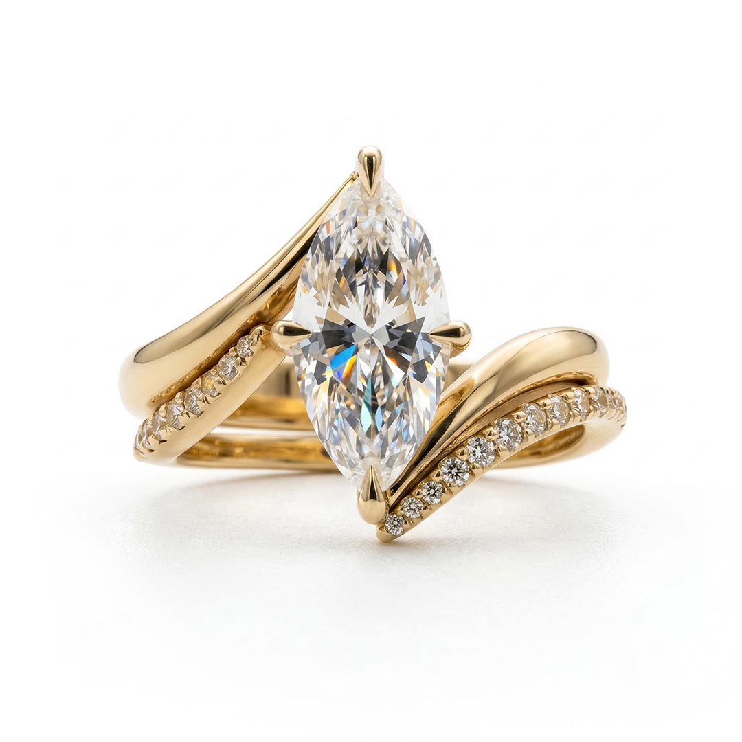 4.3ct Marquise Cut Vvs Moissanite Twisted Engagement Ring Set Iced Out