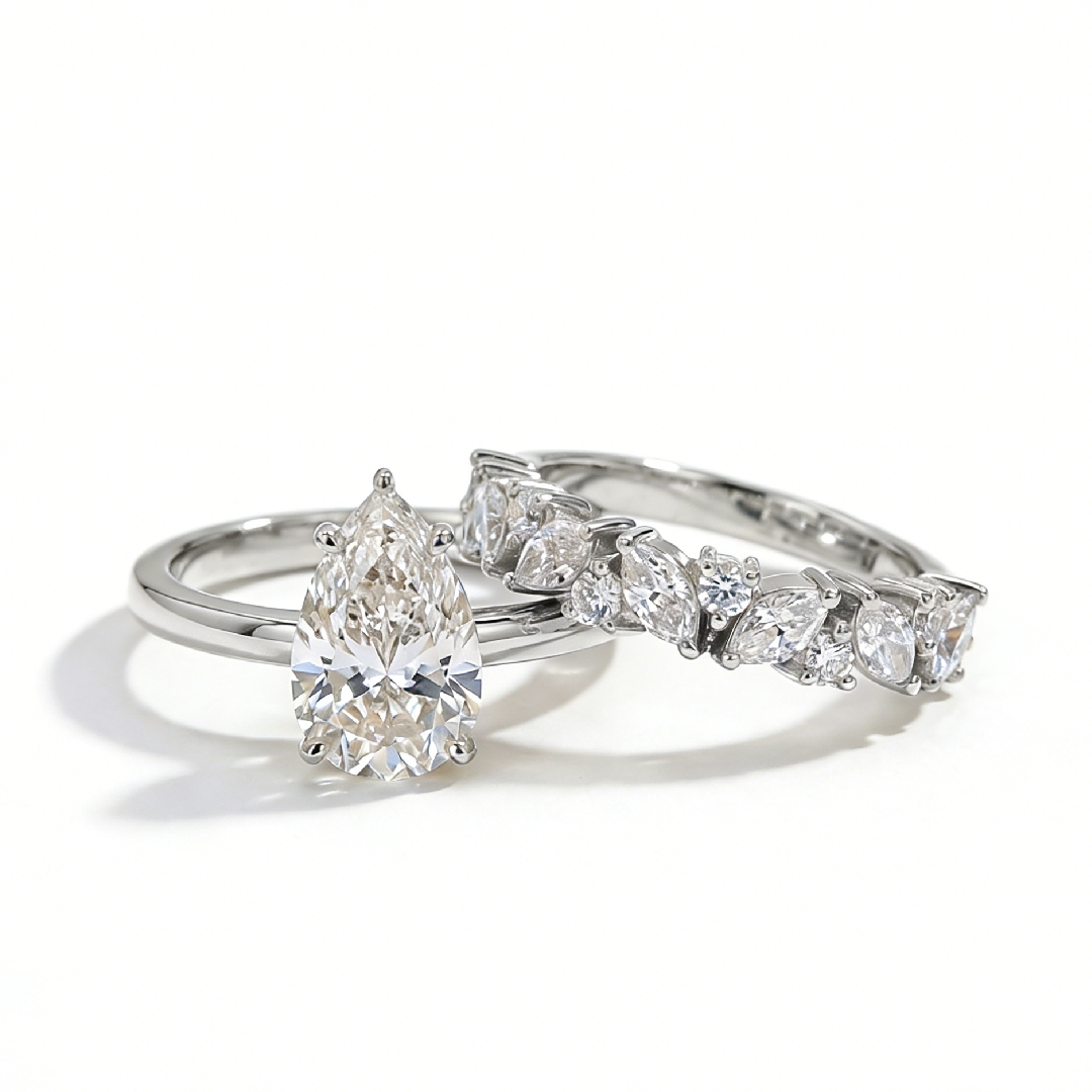 2.74ct. Tw. Pear Cut Vvs Moissanite Pave Engagement Ring Set Iced Out - Image 3