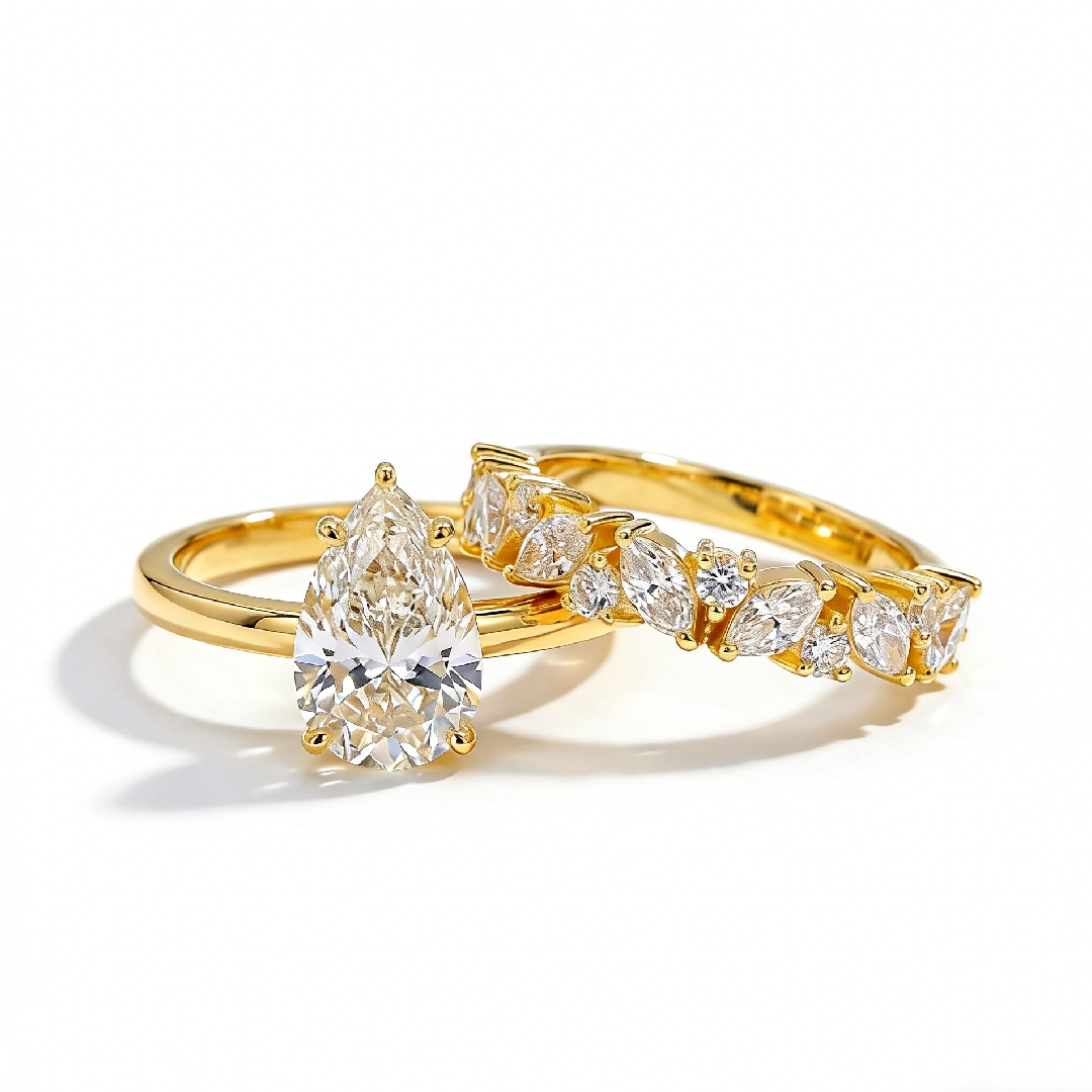 2.74ct. Tw. Pear Cut Vvs Moissanite Pave Engagement Ring Set Iced Out