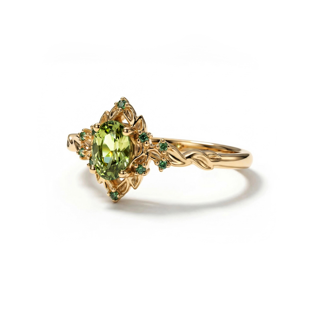 Bold 0.55ct. Tw. Exquisite Green Gemstone Vintage-inspired Engagement Ring - Image 5