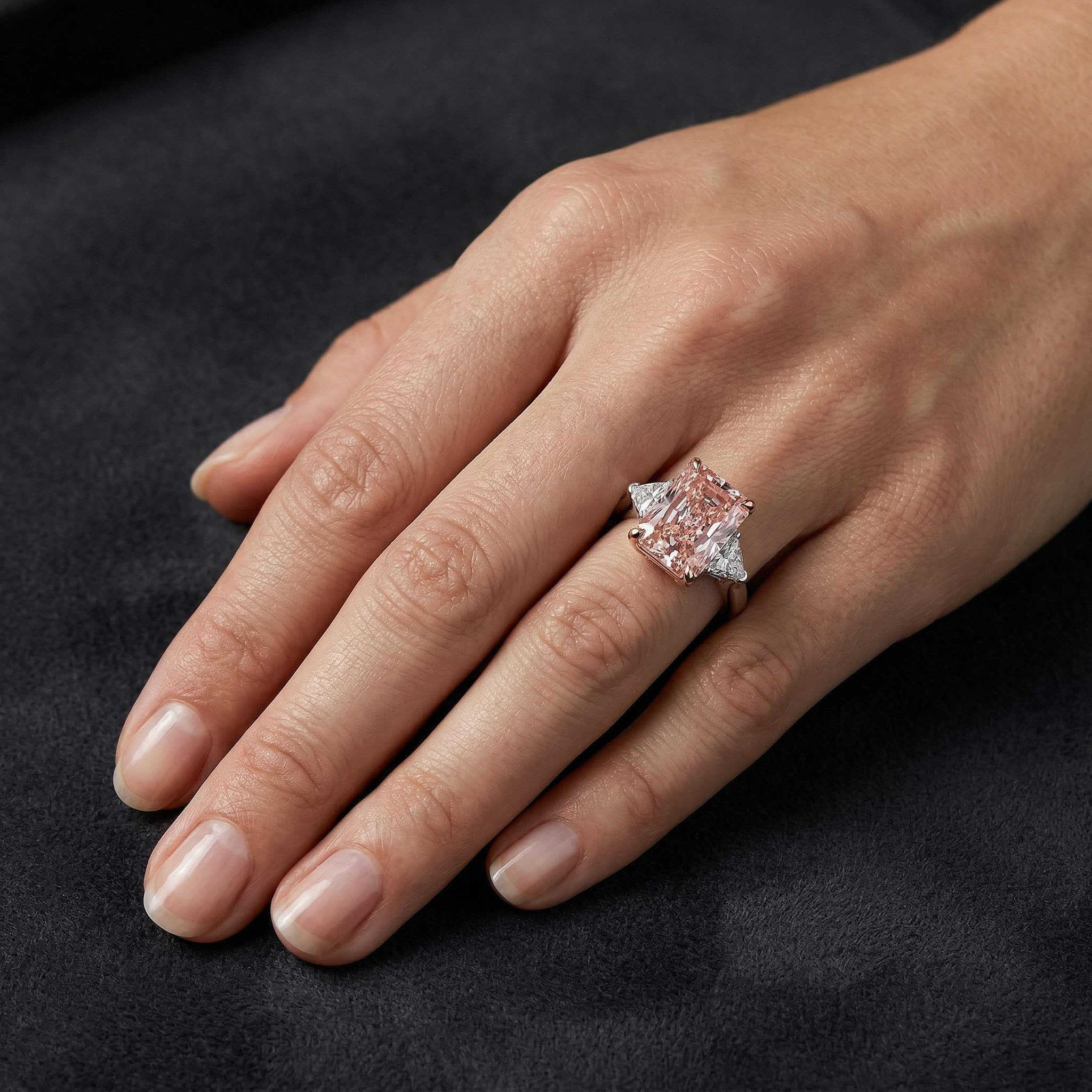 9.6ct. Tw. Pink Radiant Cut Three-stone Diamond Engagement Ring Iced Out - Image 7