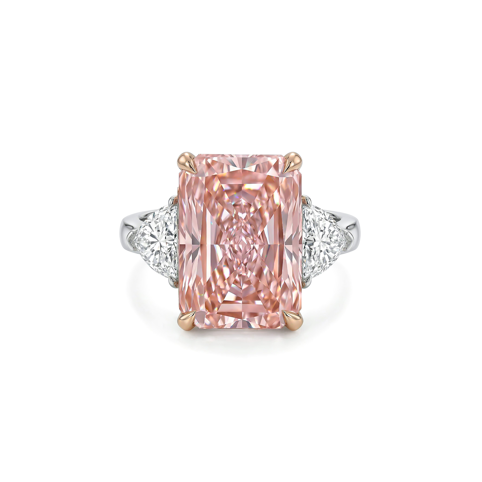 9.6ct. Tw. Pink Radiant Cut Three-stone Diamond Engagement Ring Iced Out