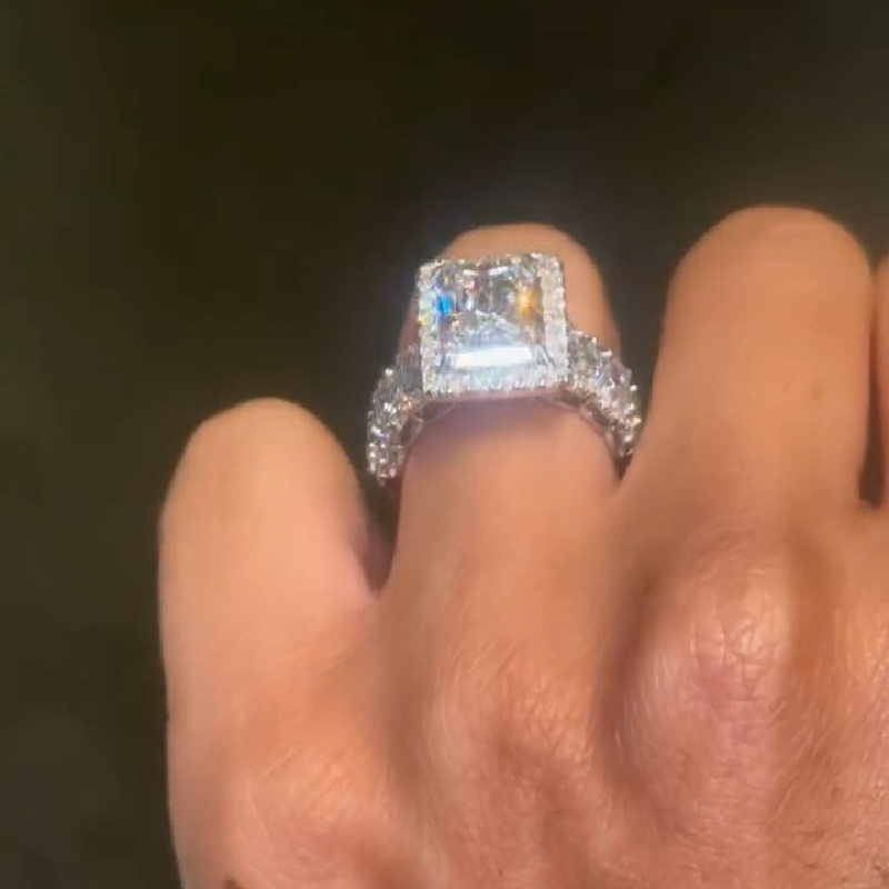 14.16ct. Tw. Radiant Cut Vvs Moissanite Halo Engagement Ring Iced Out - Image 3
