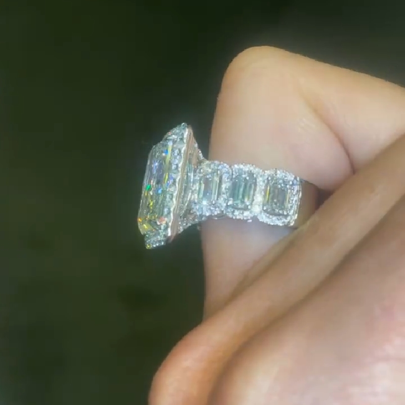 14.16ct. Tw. Radiant Cut Vvs Moissanite Halo Engagement Ring Iced Out - Image 4