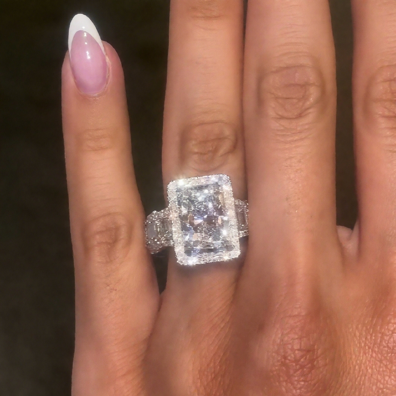 14.16ct. Tw. Radiant Cut Vvs Moissanite Halo Engagement Ring Iced Out