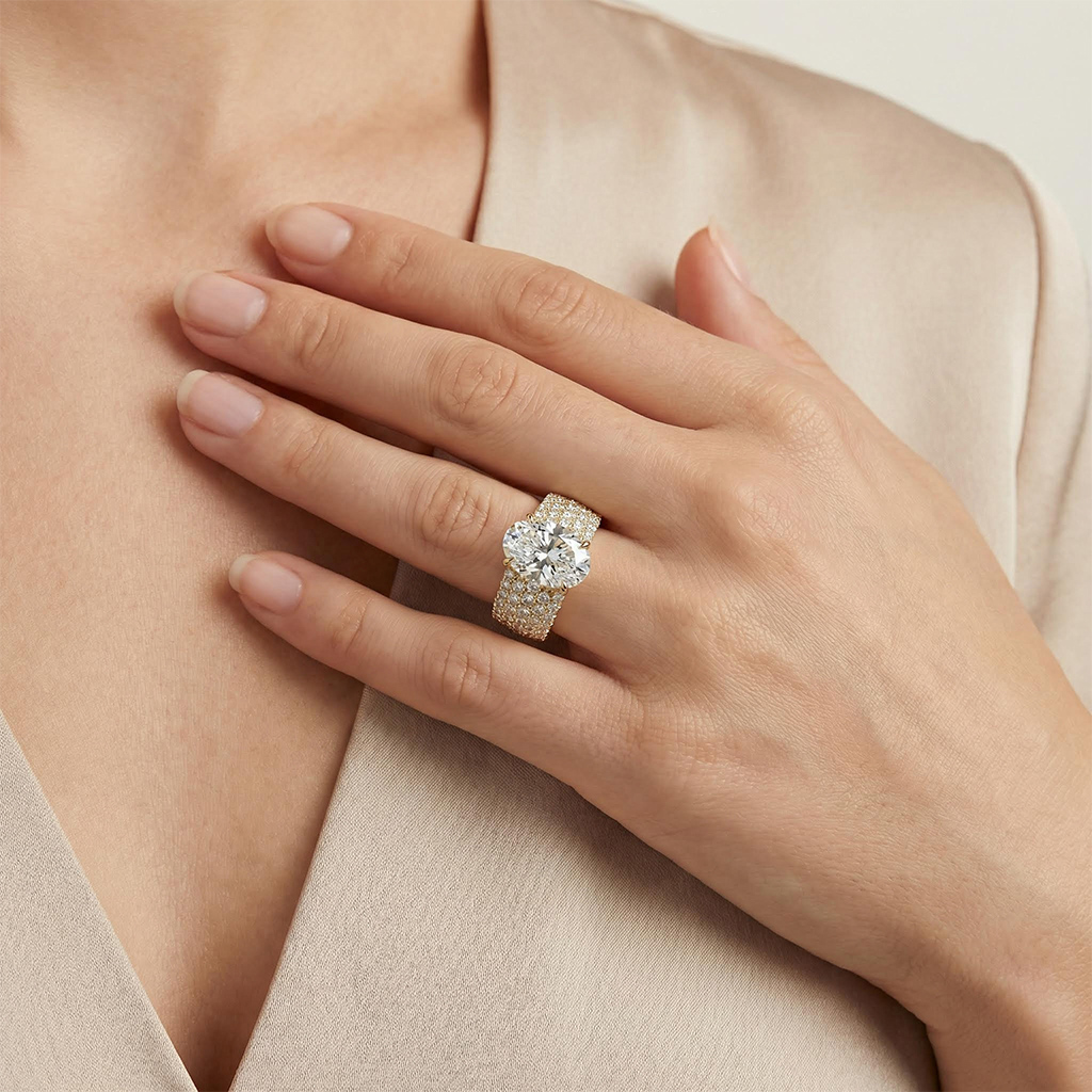 9.4ct. Tw. Oval Cut Vvs Moissanite Pave Engagement Ring Iced Out - Image 3