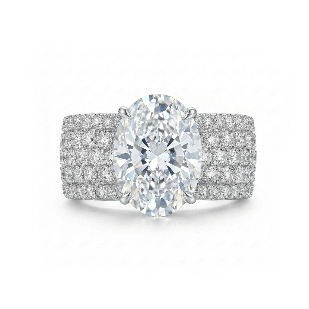 9.4ct. Tw. Oval Cut Vvs Moissanite Pave Engagement Ring Iced Out - Image 5
